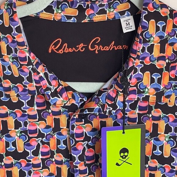 Robert Graham Polo Shirt Mens Medium Short Sleeve Cocktail Hour Lightweight - Picture 4 of 5